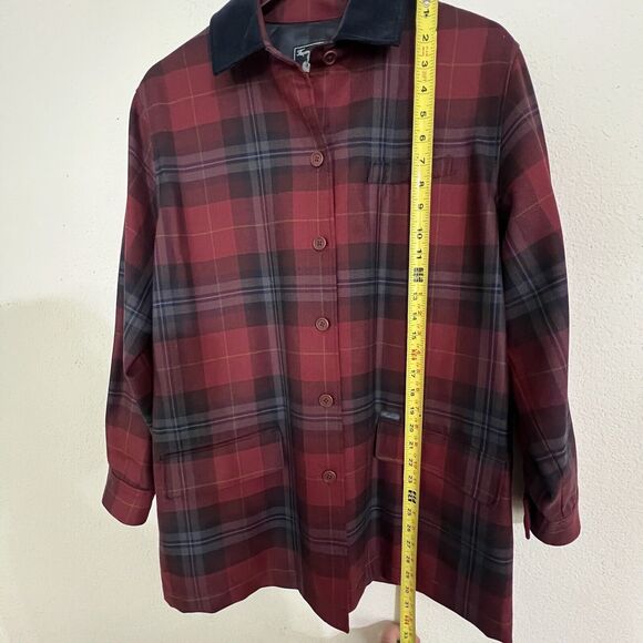 Faconnable Mens Wool Plaid Car Coat Size L Red - Picture 5 of 6